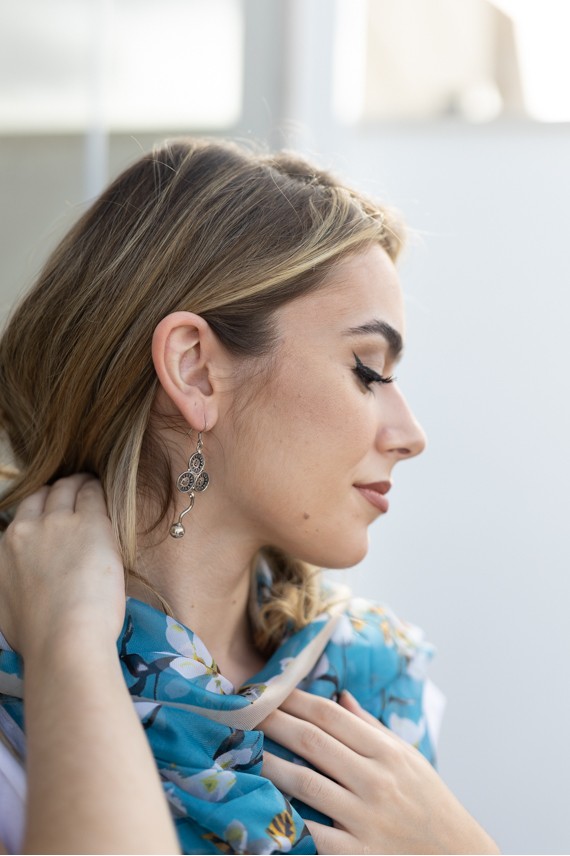 Pendientes Plata Trébol Tres Círculos Bola Colgante