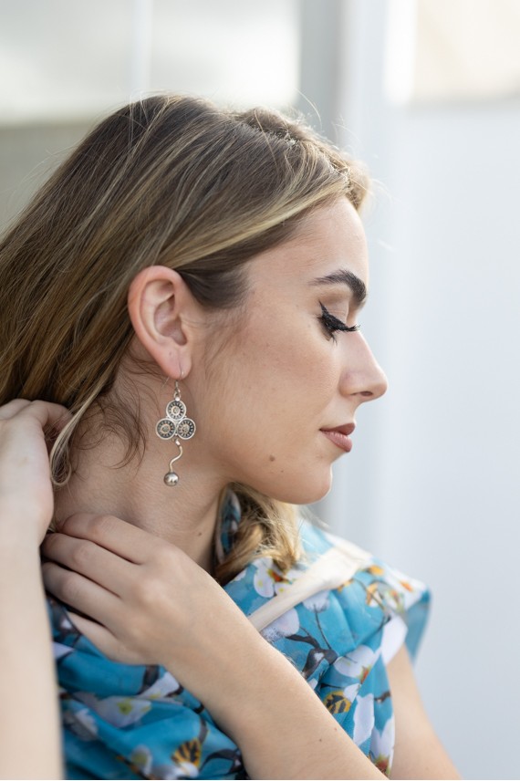 Pendientes Plata Trébol Tres Círculos Bola Colgante