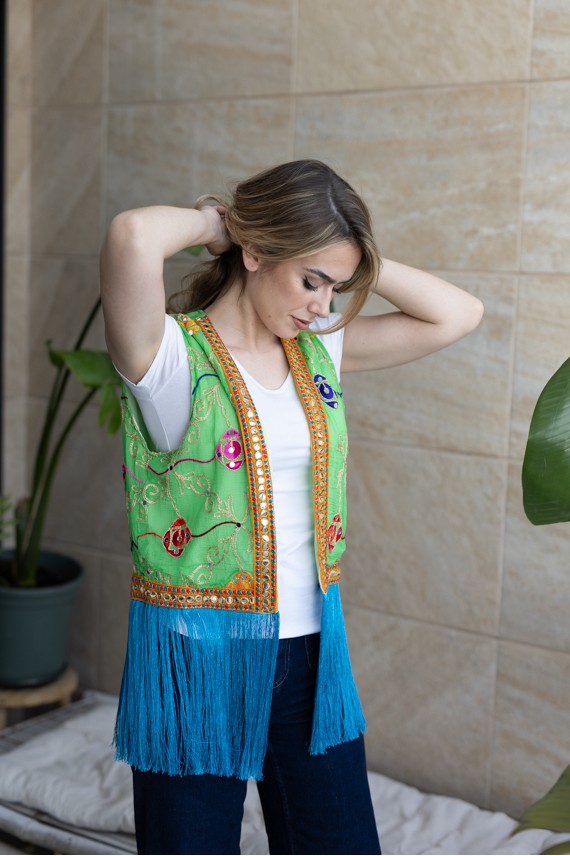 Chaleco Mía India Seda Flecos