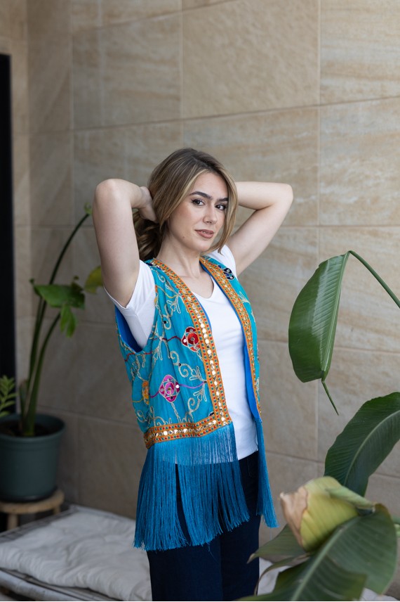 Chaleco Mía India Seda Flecos