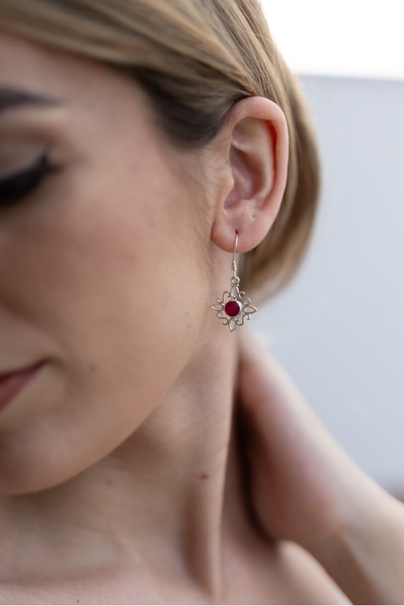 Pendientes Plata de Ley Flor Boho con Piedra Natural