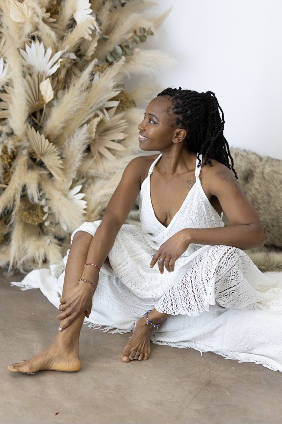 Vestido Largo Asimétrico de Algodón Calado Blanco