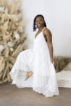 Vestido Largo Asimétrico de Algodón Calado Blanco