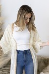 Kimono Kaftán Largo de Algodón con Bordado de Cáñamo Beige