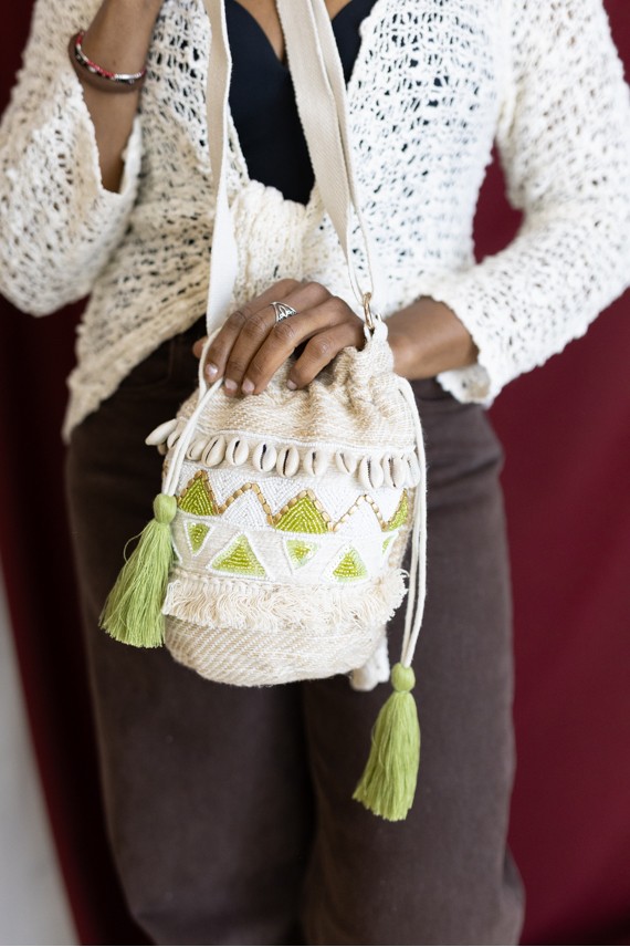 Bolso Bombonera Algodón Conchas Cauri