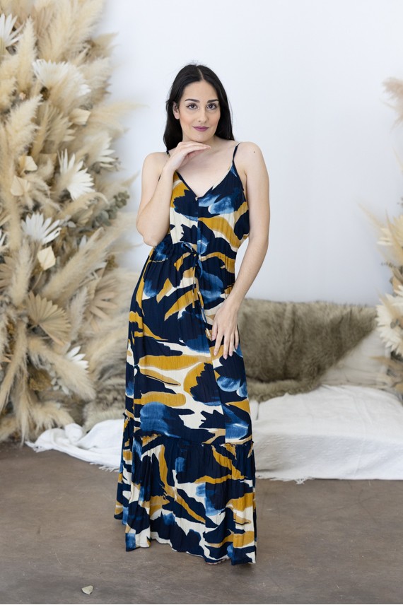 Vestido Largo Viscosa Estampado Natura