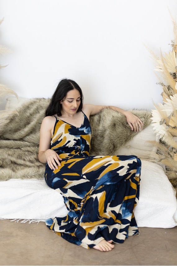 Vestido Largo Viscosa Estampado Natura