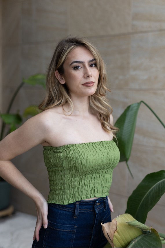 Top Palabra de Honor Viscosa Verde Elástica