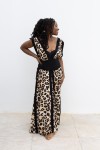 Vestido Largo Oversize Animal Print Escote en V y Bandeau Negro