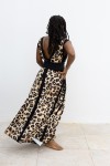 Vestido Largo Oversize Animal Print Escote en V y Bandeau Negro