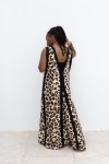 Vestido Largo Oversize Animal Print Escote en V y Bandeau Negro