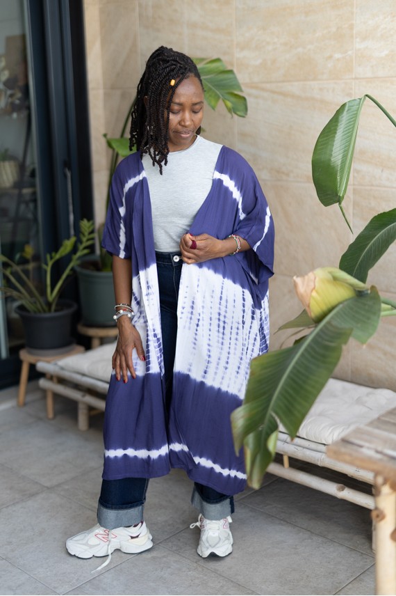 Kimono Largo Tie-Dye Viscosa Violeta Índigo