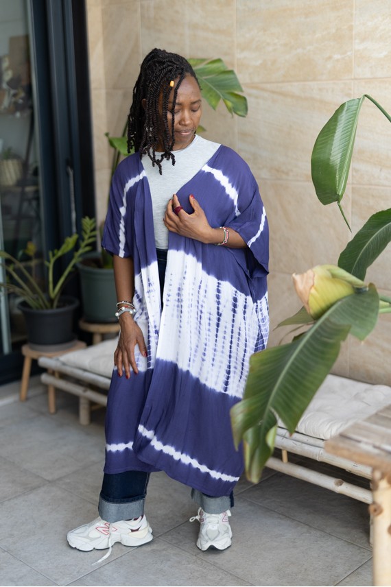 Kimono Largo Tie-Dye Viscosa Violeta Índigo