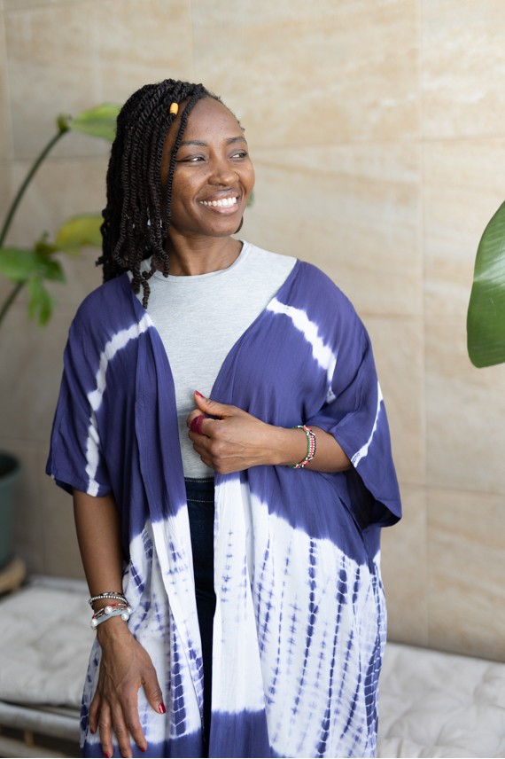 Kimono Largo Tie-Dye Viscosa Violeta Índigo