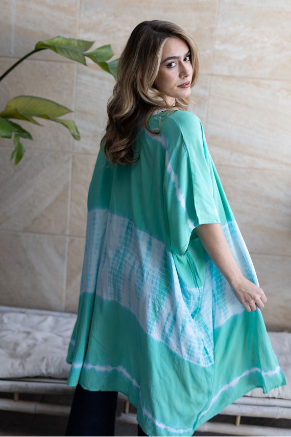Kimono Largo Tie-Dye Viscosa Verde Agua
