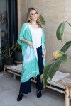 Kimono Largo Tie-Dye Viscosa Verde Agua