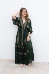 Vestido Largo Invitada Verde Oliva Bordado Dorado
