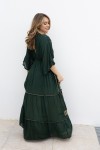 Vestido Largo Invitada Verde Oliva Bordado Dorado