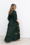 Vestido Largo Invitada Verde Oliva Bordado Dorado