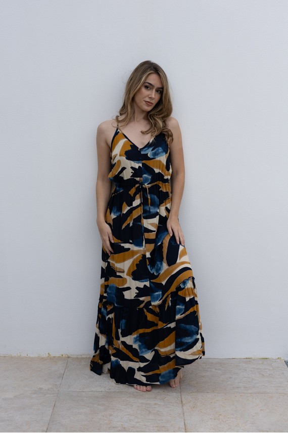 Vestido Largo Viscosa Estampado Natura
