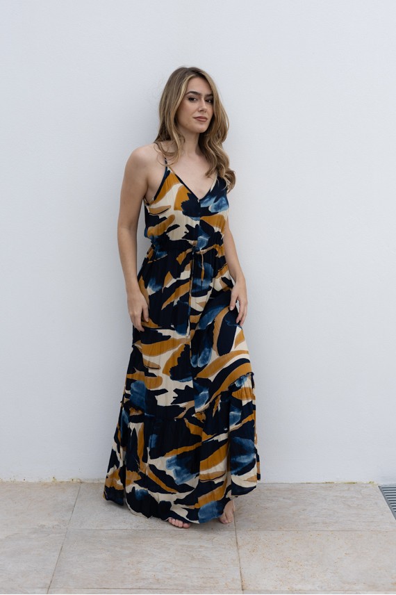 Vestido Largo Viscosa Estampado Natura