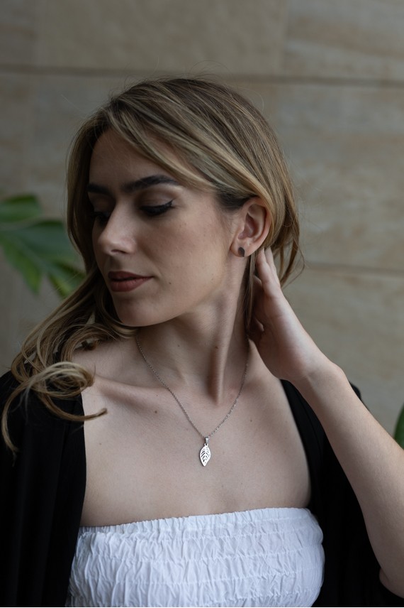 Conjunto Acero Pendientes y Colgante Leaf