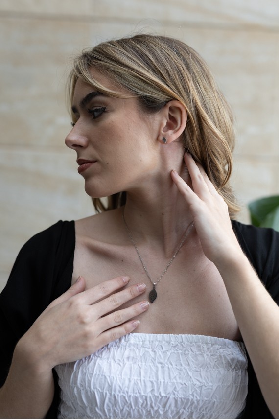 Conjunto Acero Pendientes y Colgante Leaf