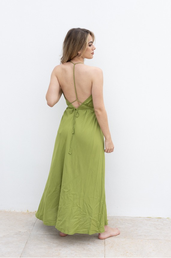 Vestido largo viscosa espalda descubierta