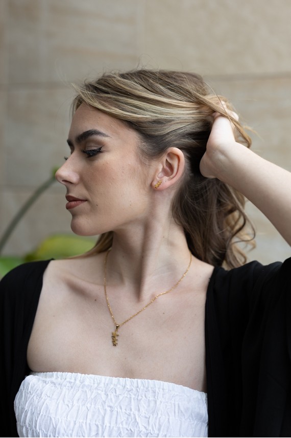 Conjunto Acero Pendientes y Colgante Dorado Estrellas