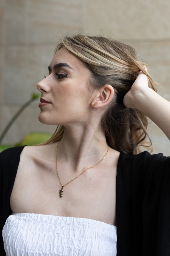 Conjunto Acero Pendientes y Colgante Dorado Estrellas