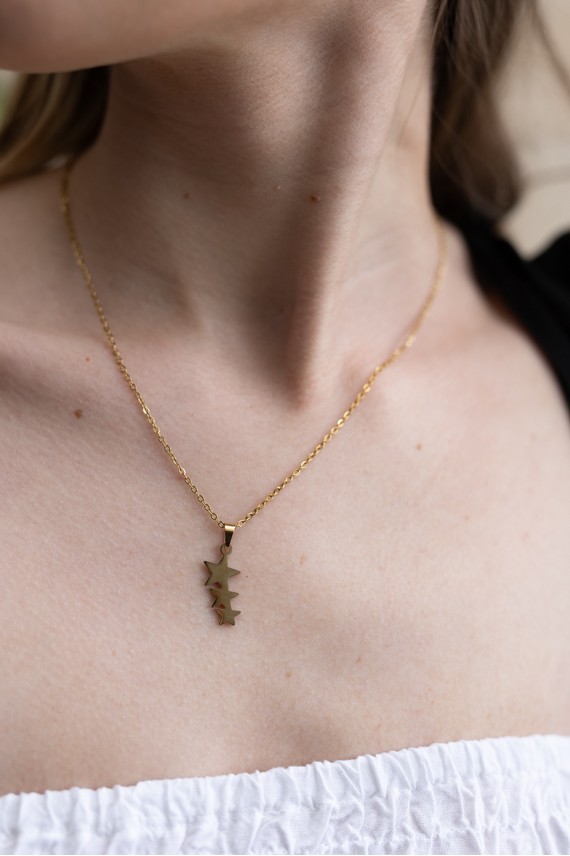 Conjunto Acero Pendientes y Colgante Dorado Estrellas