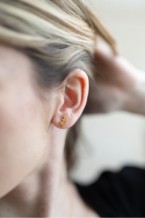 Conjunto Acero Pendientes y Colgante Dorado Estrellas