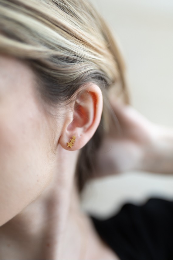 Conjunto Acero Pendientes y Colgante Dorado Estrellas