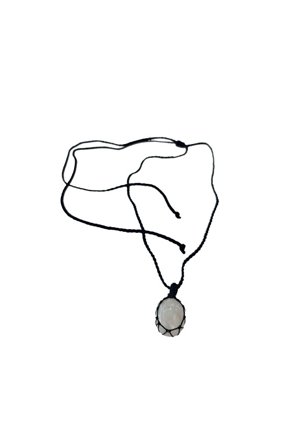 Collar Piedra Luna Ovalada Hilo Encerado Negro