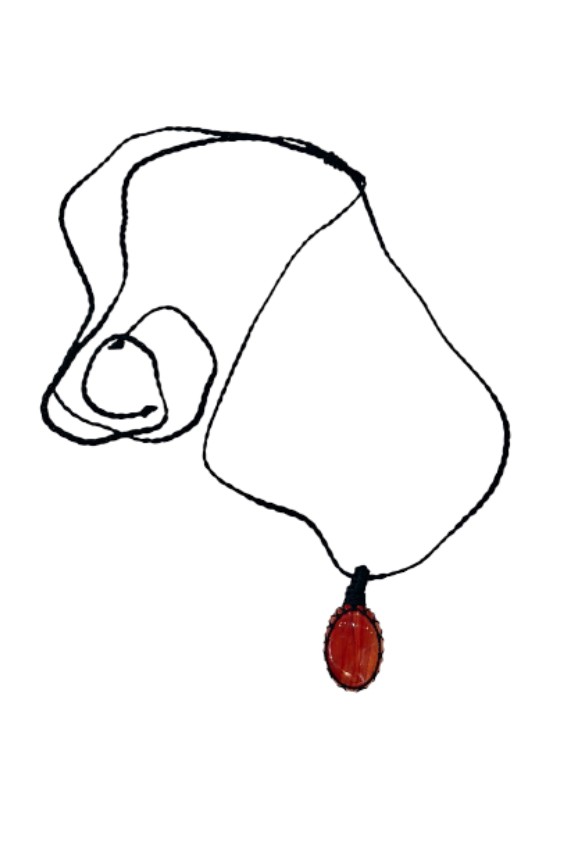 Collar Piedra Carneola Ovalada Hilo Encerado Negro