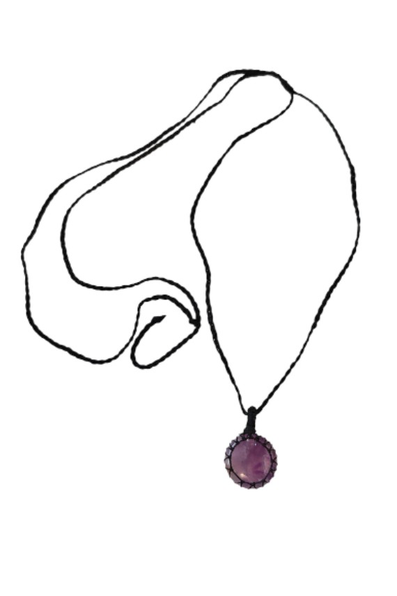 Collar Piedra Amatista Redonda Hilo Encerado Negro