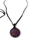Collar Piedra Amatista Redonda Hilo Encerado Negro