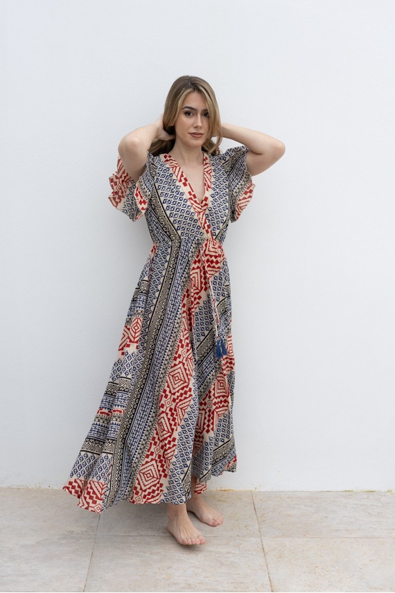 Vestido Largo Boho Algodón Block Print