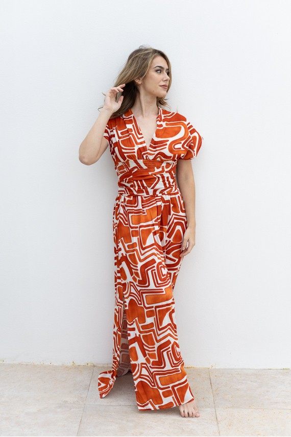 Vestido Largo Multiposición Caldera Viscosa Estampado Graffiti