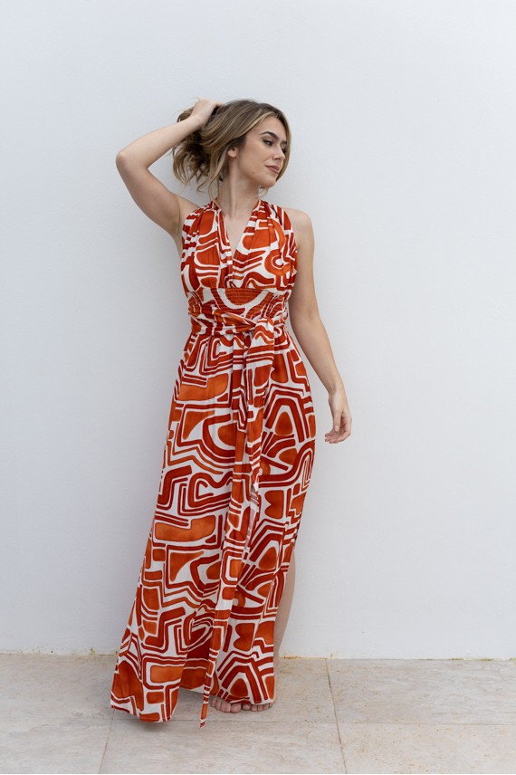 Vestido Largo Multiposición Caldera Viscosa Estampado Graffiti