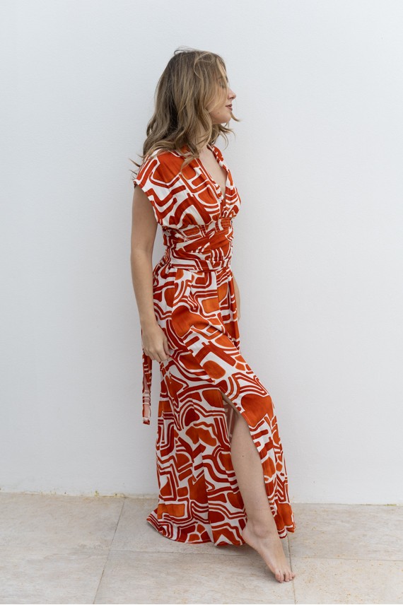 Vestido Largo Multiposición Caldera Viscosa Estampado Graffiti