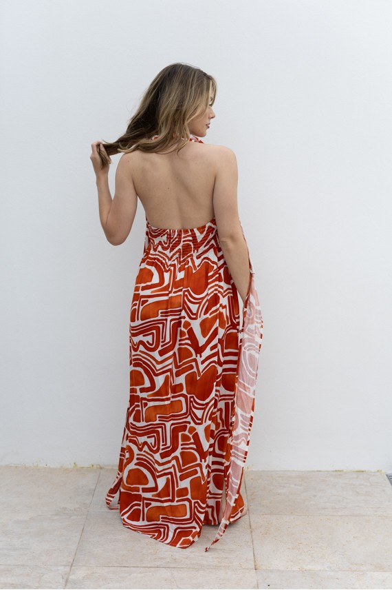 Vestido Largo Multiposición Caldera Viscosa Estampado Graffiti