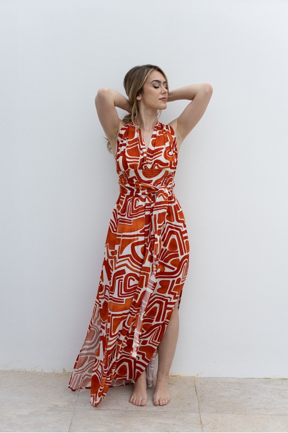 Vestido Largo Multiposición Caldera Viscosa Estampado Graffiti