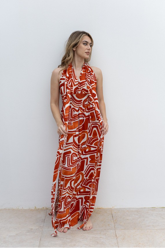 Vestido Largo Multiposición Caldera Viscosa Estampado Graffiti