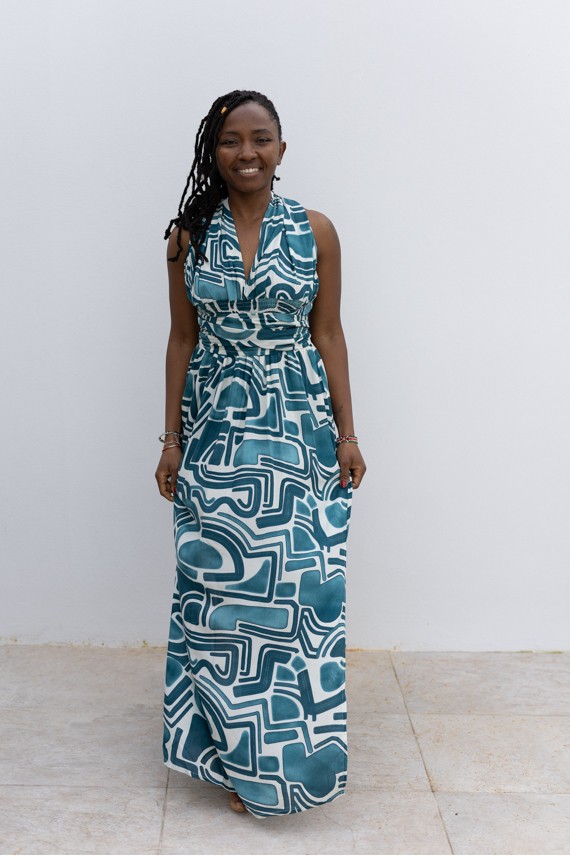 Vestido Largo Multiposición Azul Viscosa Estampado Graffiti