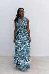 Vestido Largo Multiposición Azul Viscosa Estampado Graffiti