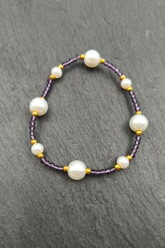 Pulsera Perlas y Piedras Cristalizadas