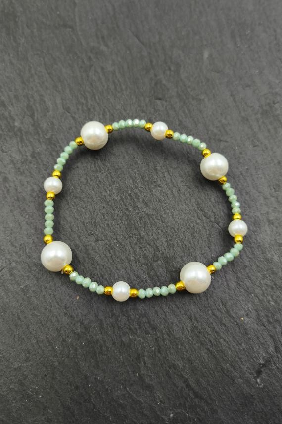 Pulsera Perlas y Piedras Cristalizadas