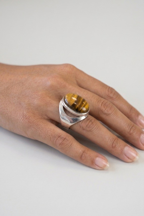 Anillo Plata Piedra Natural Ojo de tigre