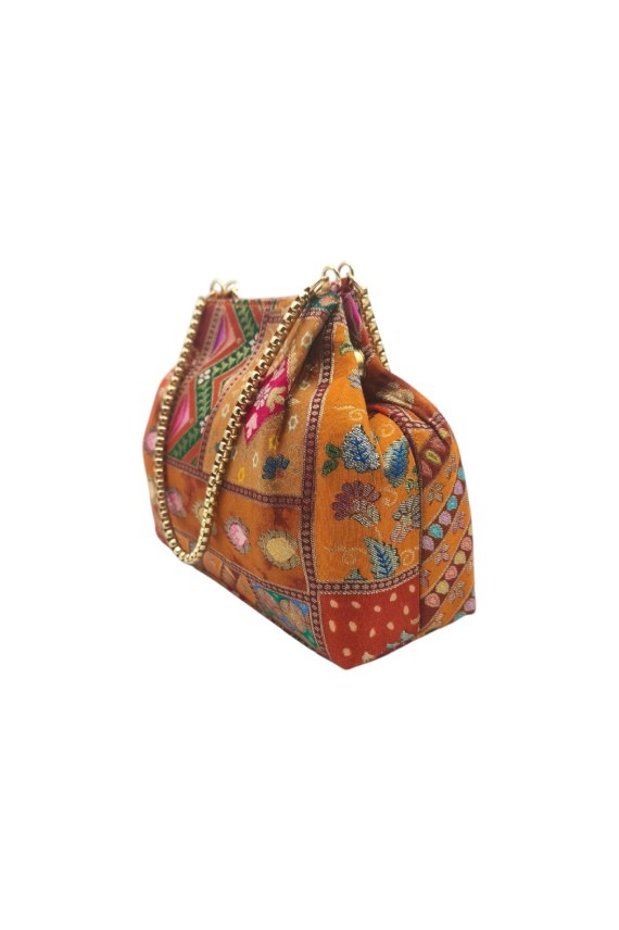 Bolso Bombonera Boho Naranja Bordado